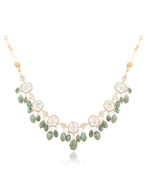 Ophelia Choker And Shanvi Long Earrings Polki And Diamond Set