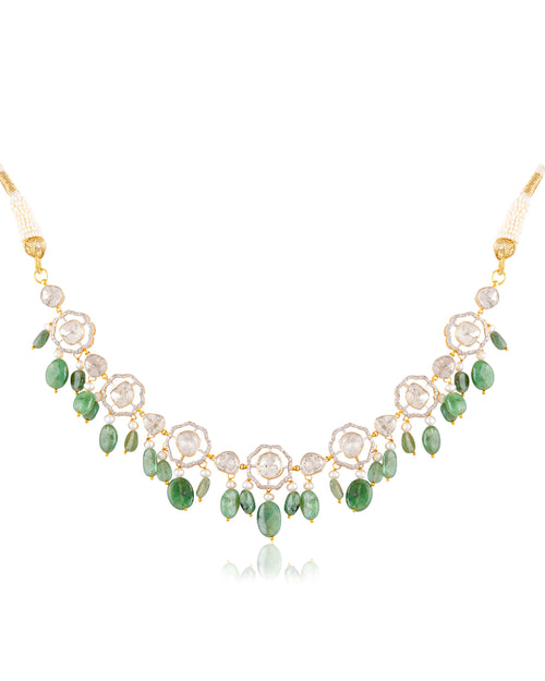 Matsya Choker And Tara Long Earrings Polki And Diamond Set