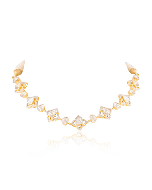 Naoma Choker And Ishita Long Earrings Polki And Diamond Set