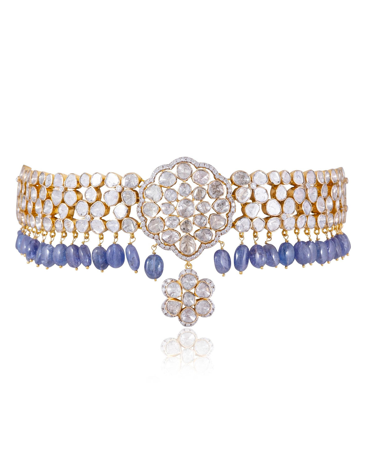 Urvashi Choker And Ekanta Long Earrings Polki And Diamond Set