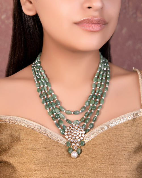 Nikita Bead Pendant And Shabnam Bead Choker Polki Set