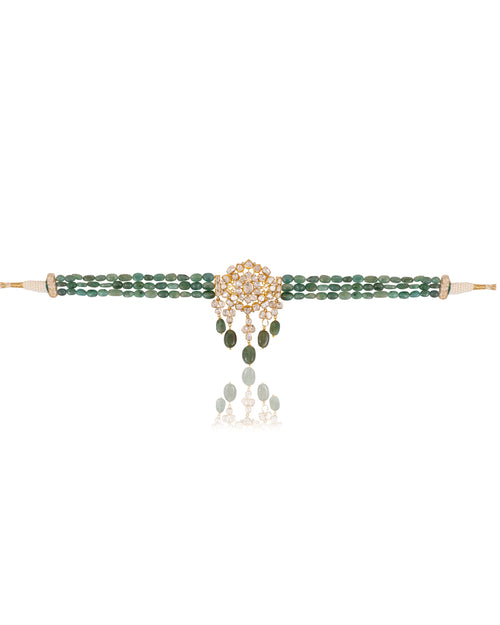 Gayatri Bead Choker And Swati Long Earrings Polki And Diamond Set