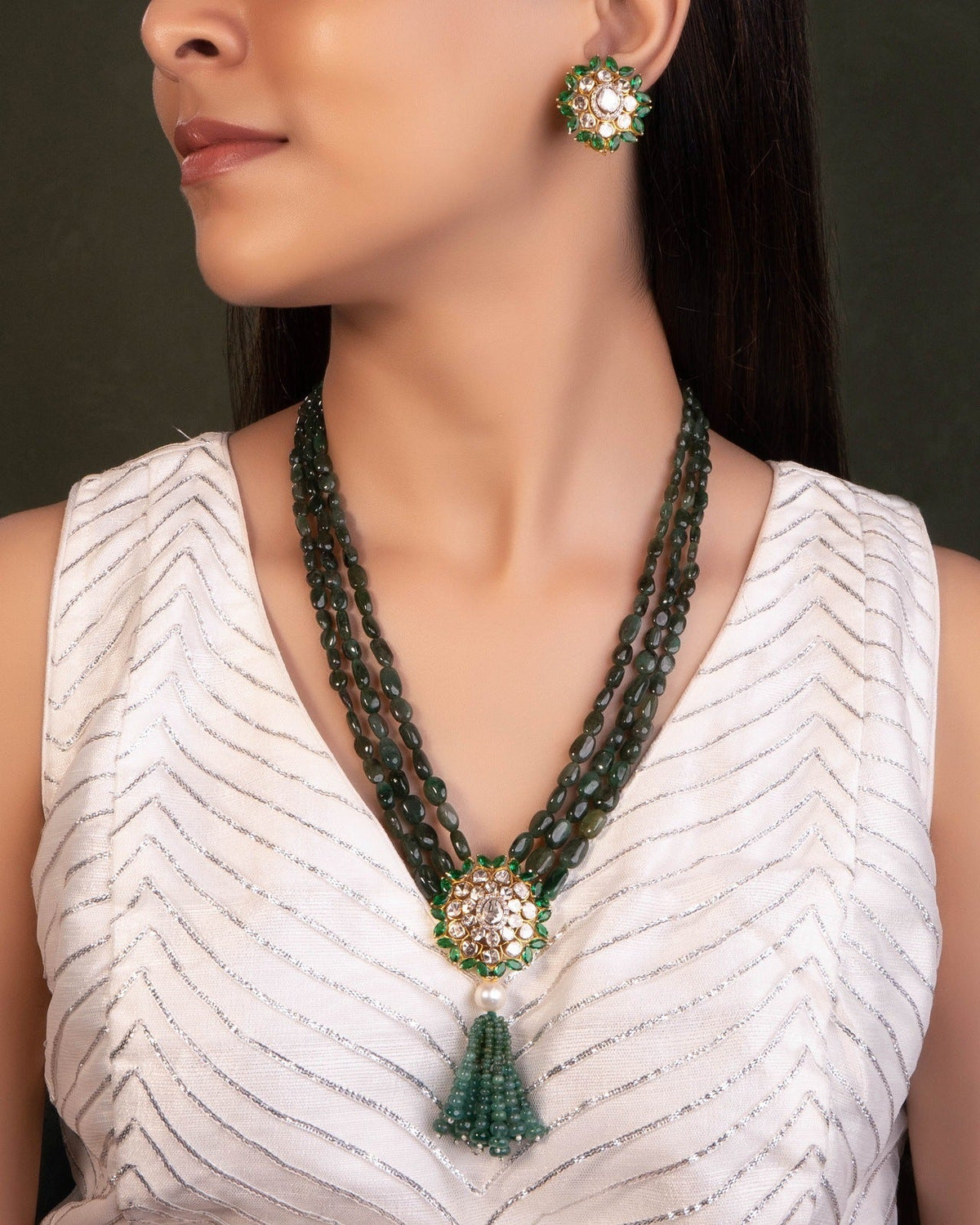 Evie Bead Pendant And Aaravi Tops Polki And Diamond Set