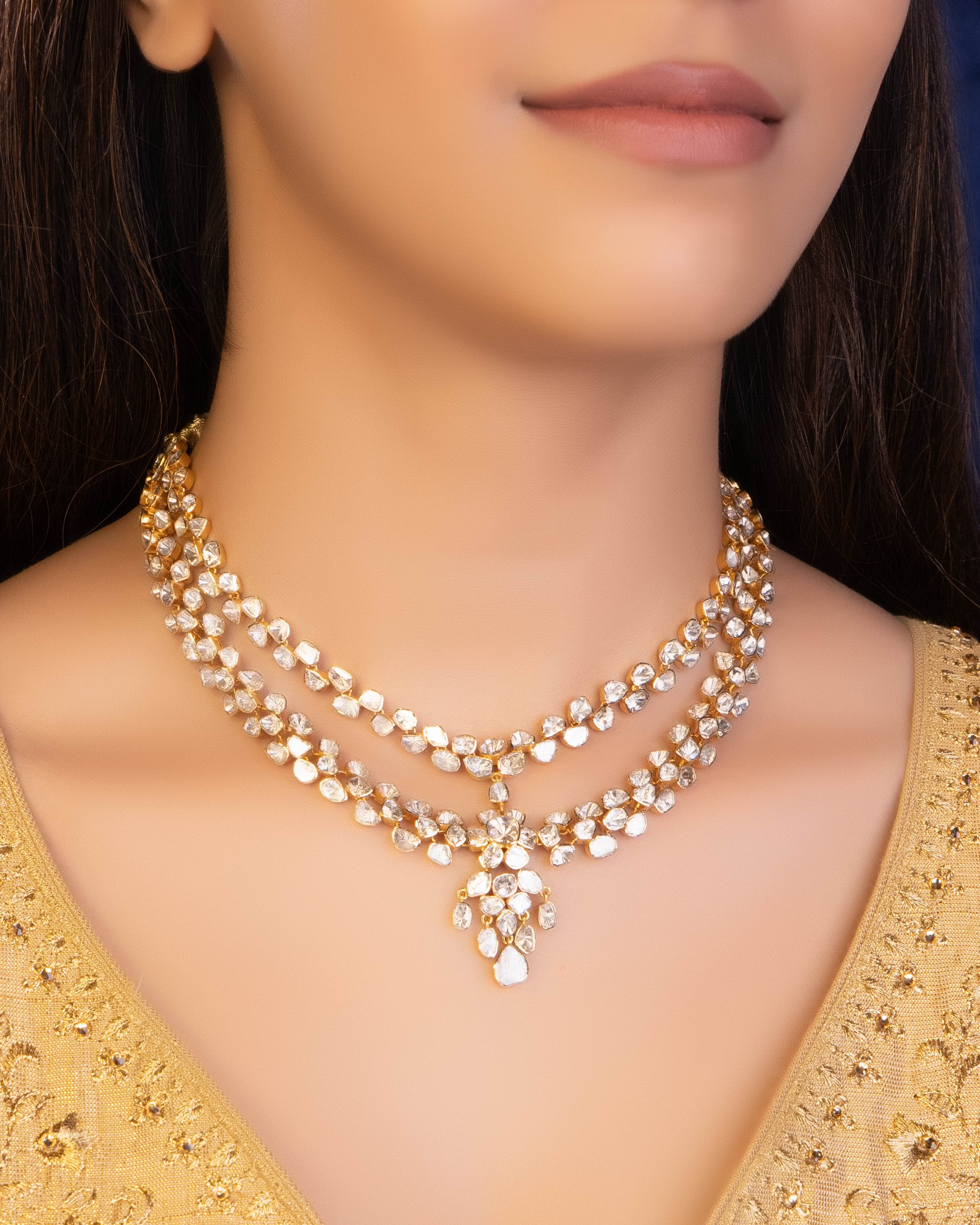 Madhuri Necklace And Zeena Necklace Polki And Diamond Set