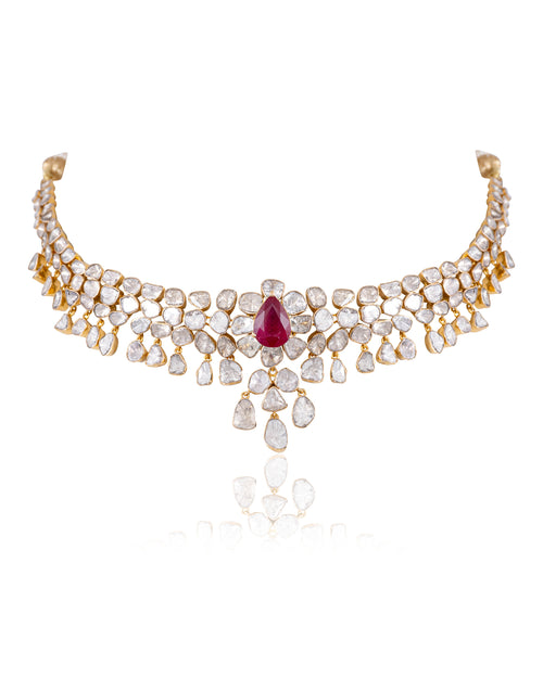 Freya Necklace And Diksha Long Earrings Polki Set