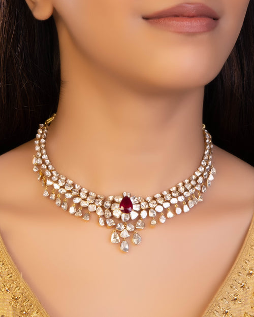 Freya Necklace And Diksha Long Earrings Polki Set