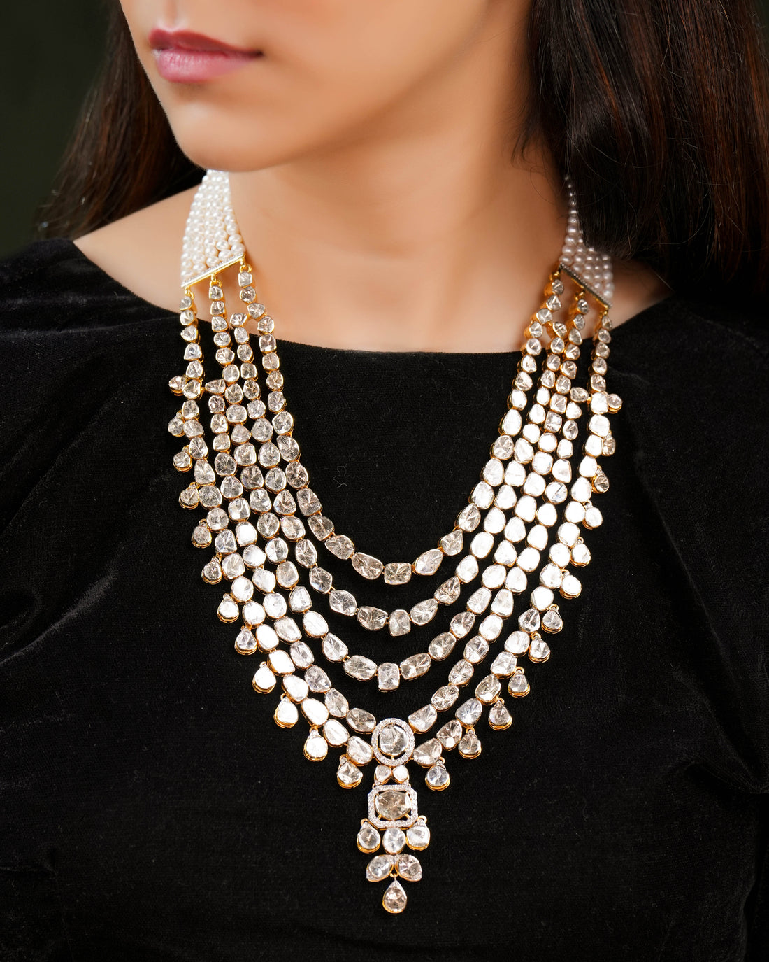 Akshatha Polki And Diamond Long Necklace