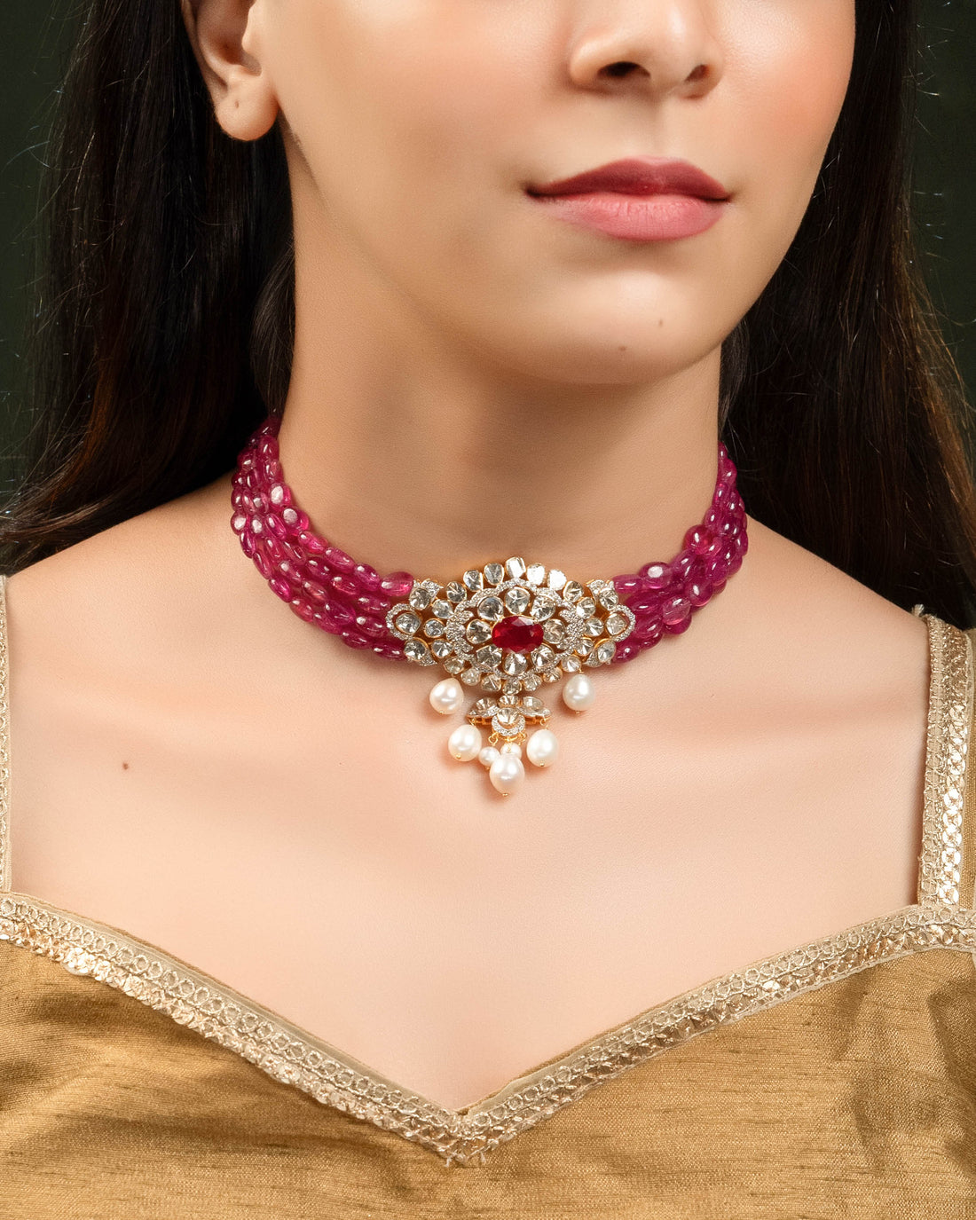 Zareena Polki And Diamond Bead Choker