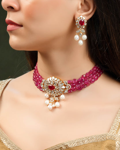 Zareena Polki And Diamond Bead Choker