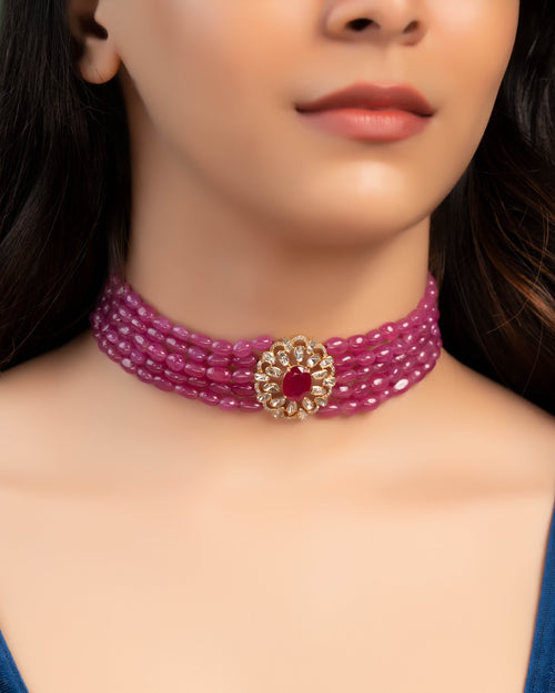 Shaheen Long Necklace And Nandini Bead Choker Polki And Diamond Set
