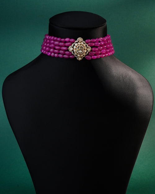 Zyla Polki And Diamond Bead Choker