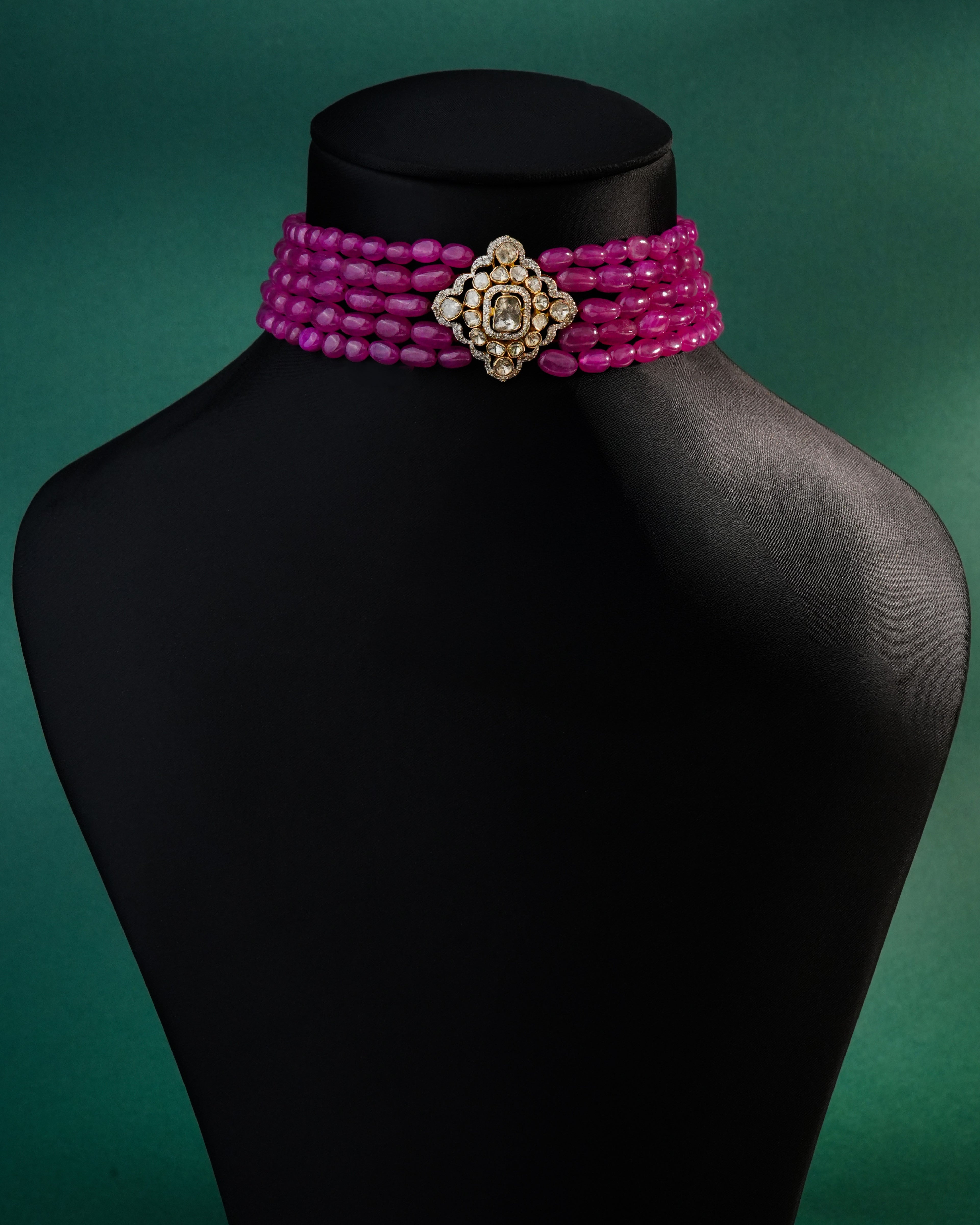 Zyla Polki And Diamond Bead Choker