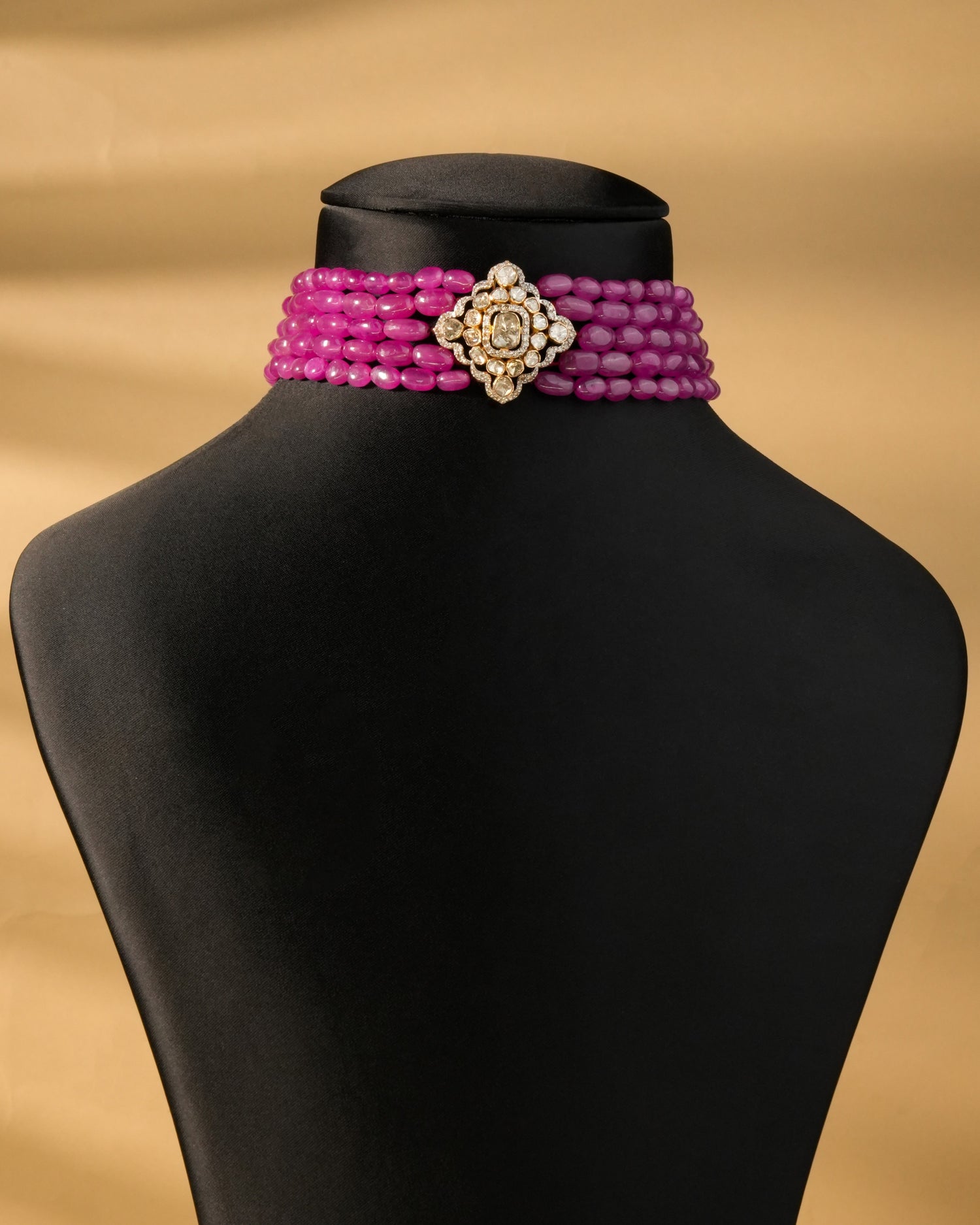 Zyla Polki And Diamond Bead Choker