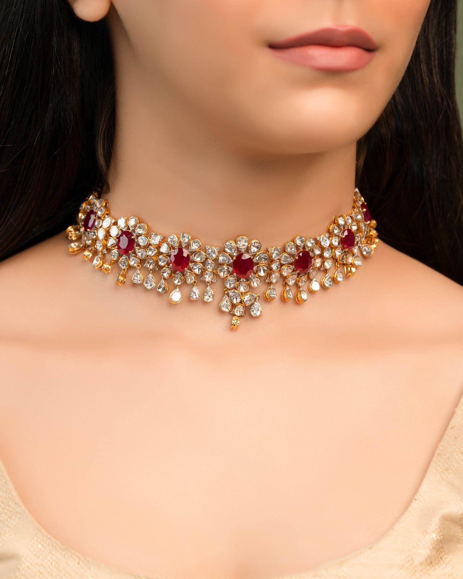 Renita Polki And Diamond Bead Choker