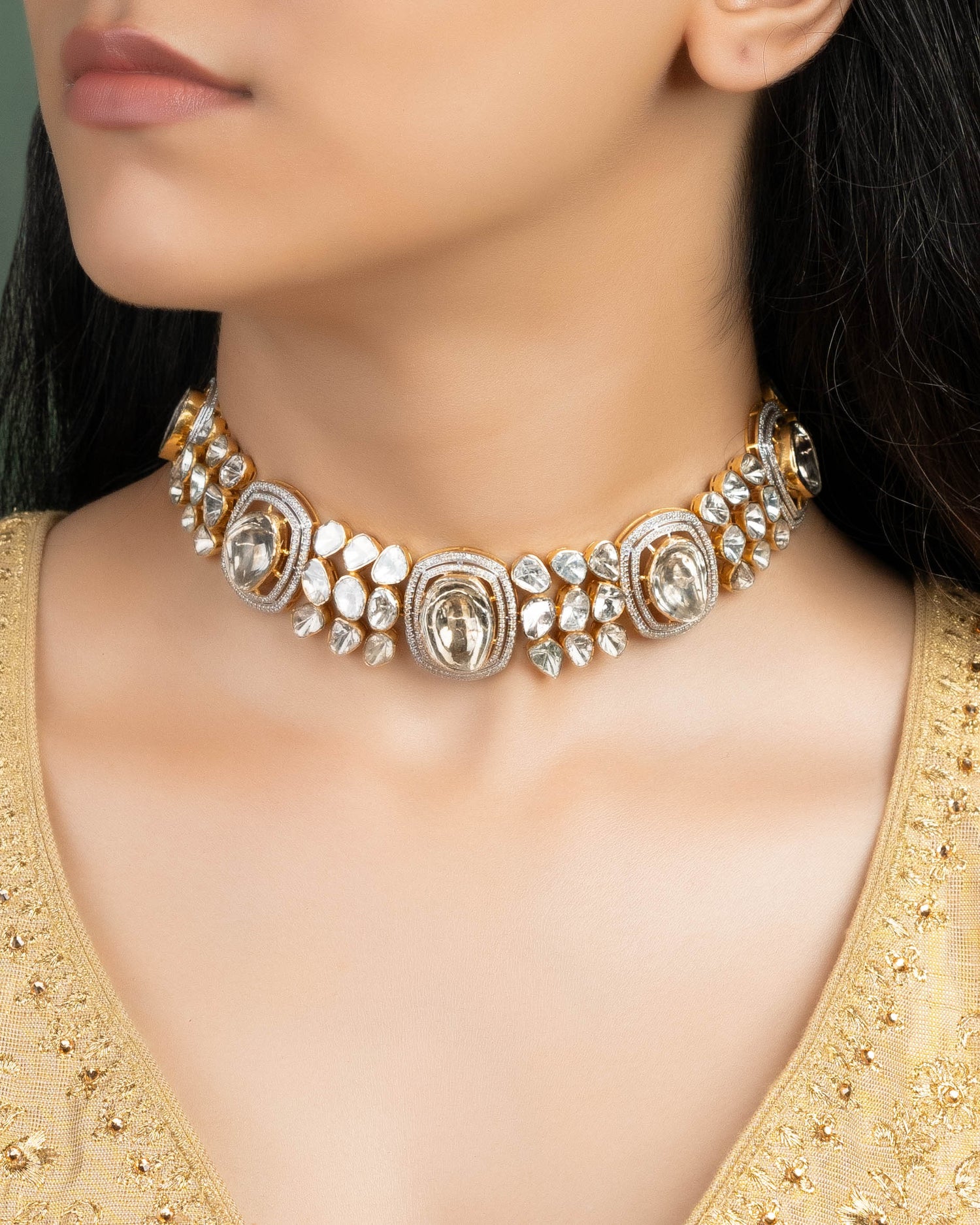 Prerna Choker And Samiksha Jhumkas Polki And Diamond Set