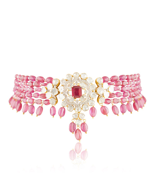 Purva Polki And Diamond Bead Choker