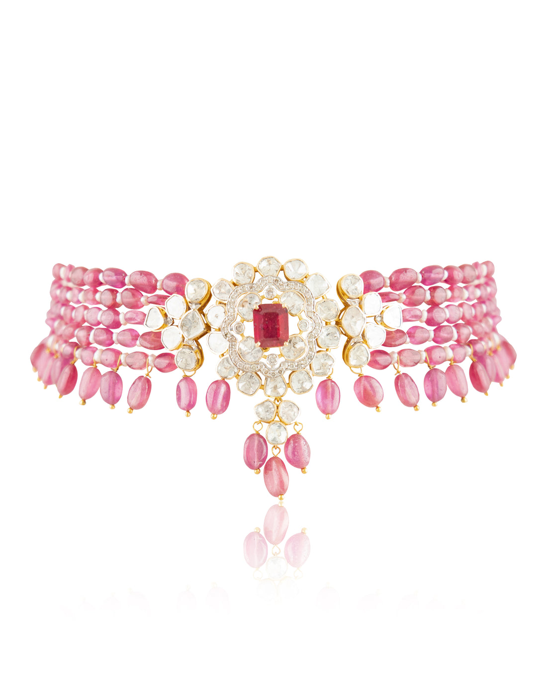 Purva Polki And Diamond Bead Choker