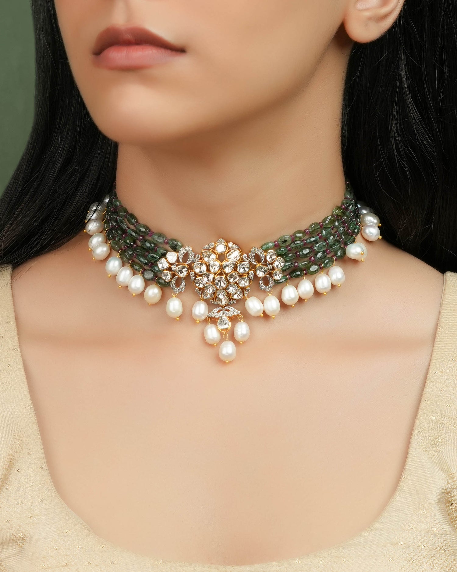 Gauravi Polki And Diamond Bead Choker