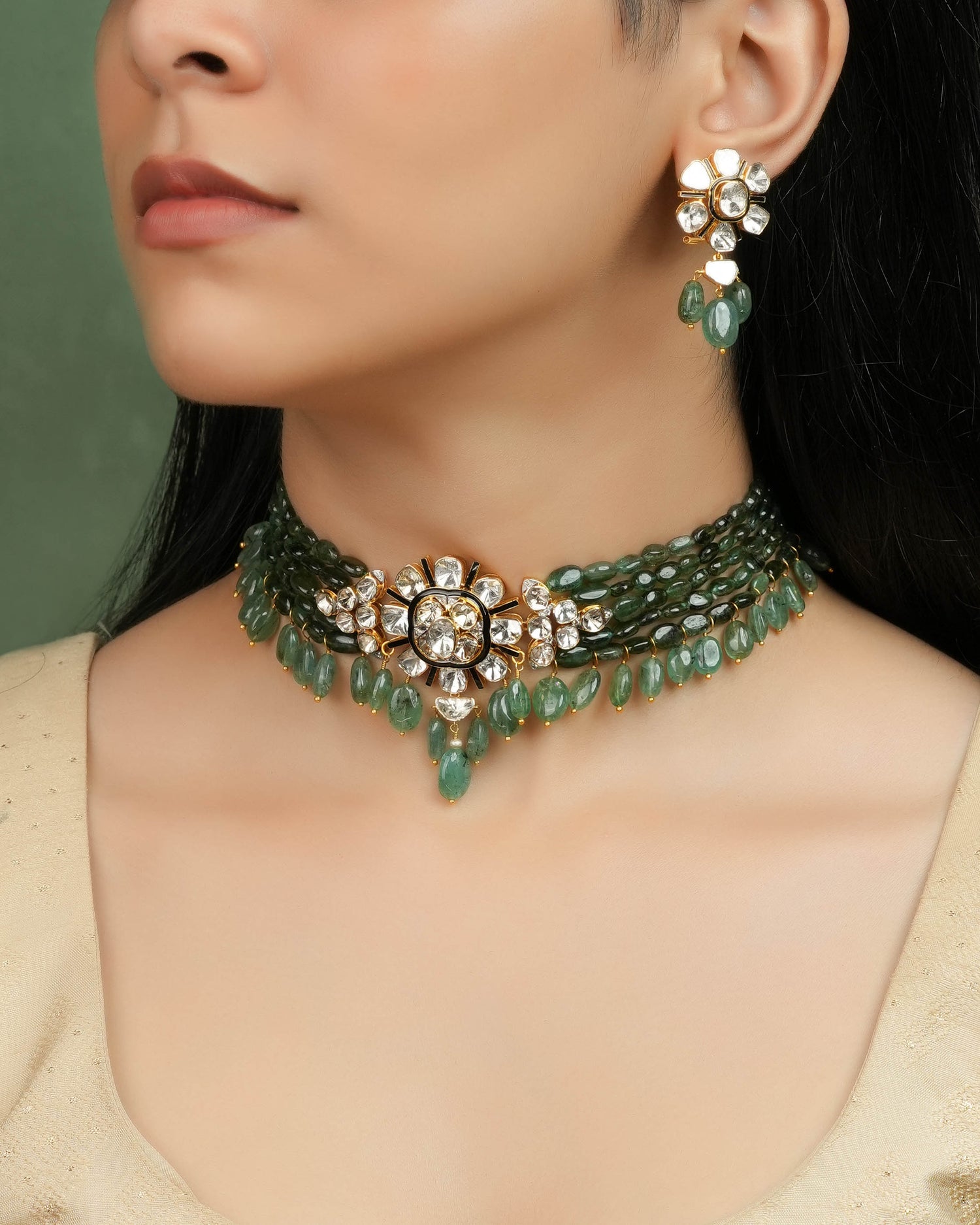 Sakina Polki And Diamond Bead Choker