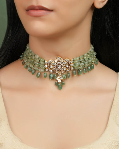 Tarana Polki And Diamond Bead Choker