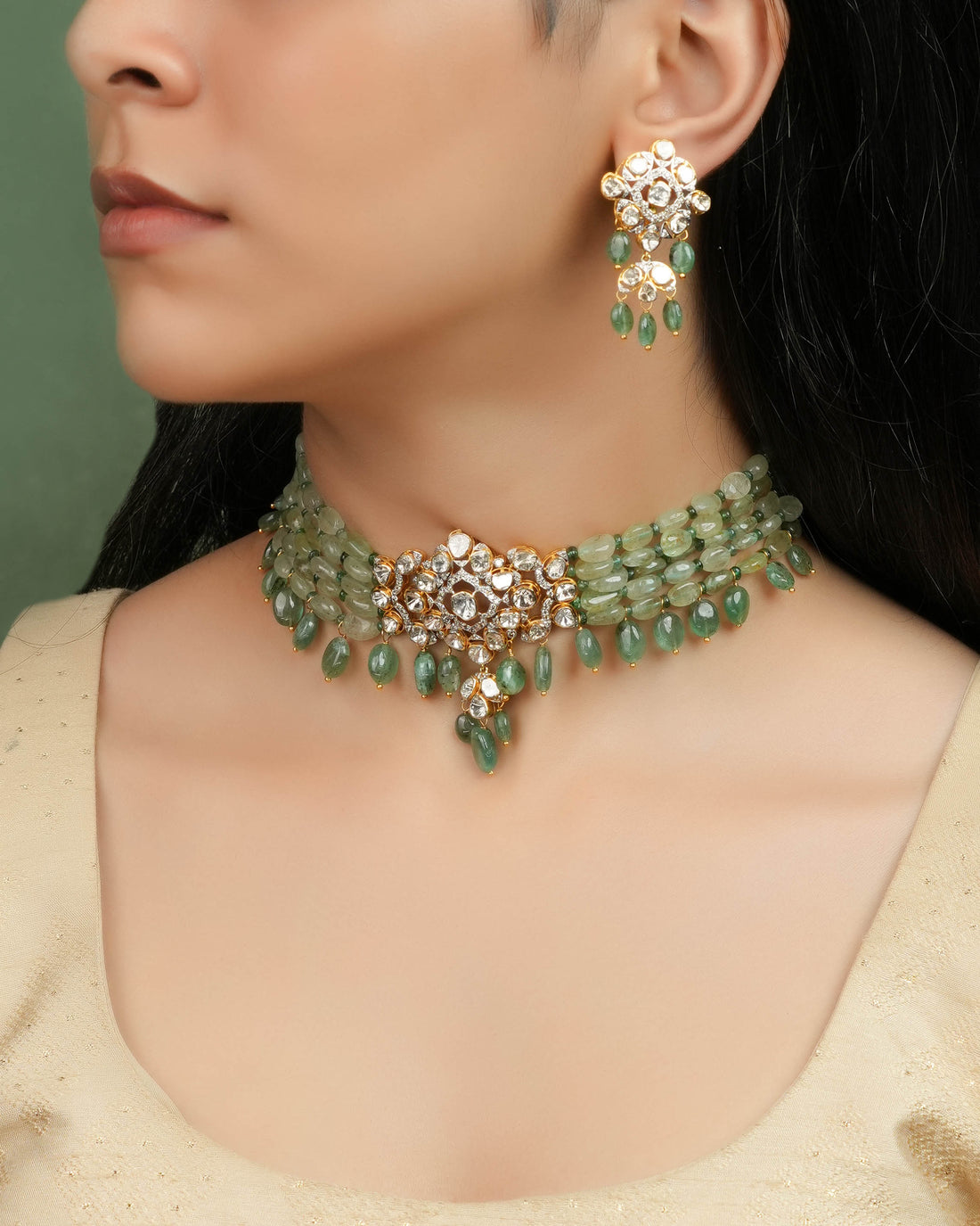 Tarana Polki And Diamond Bead Choker