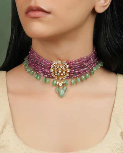 Ridhima Polki And Diamond Bead Choker