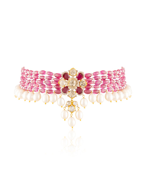 Asra Polki And Diamond Bead Choker