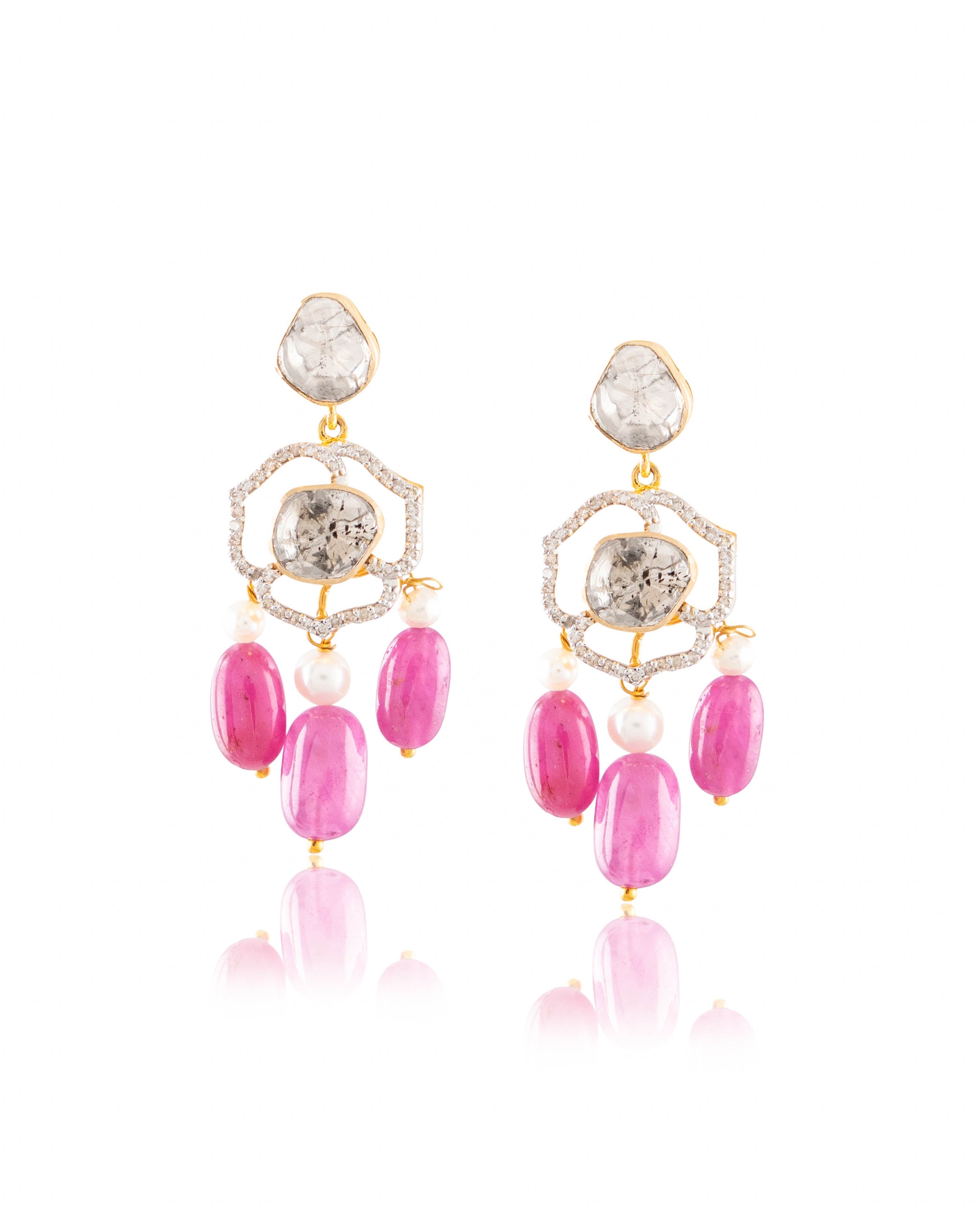 Rateeka Polki And Diamond Long Earrings