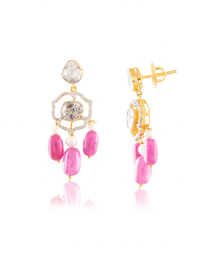 Rateeka Polki And Diamond Long Earrings