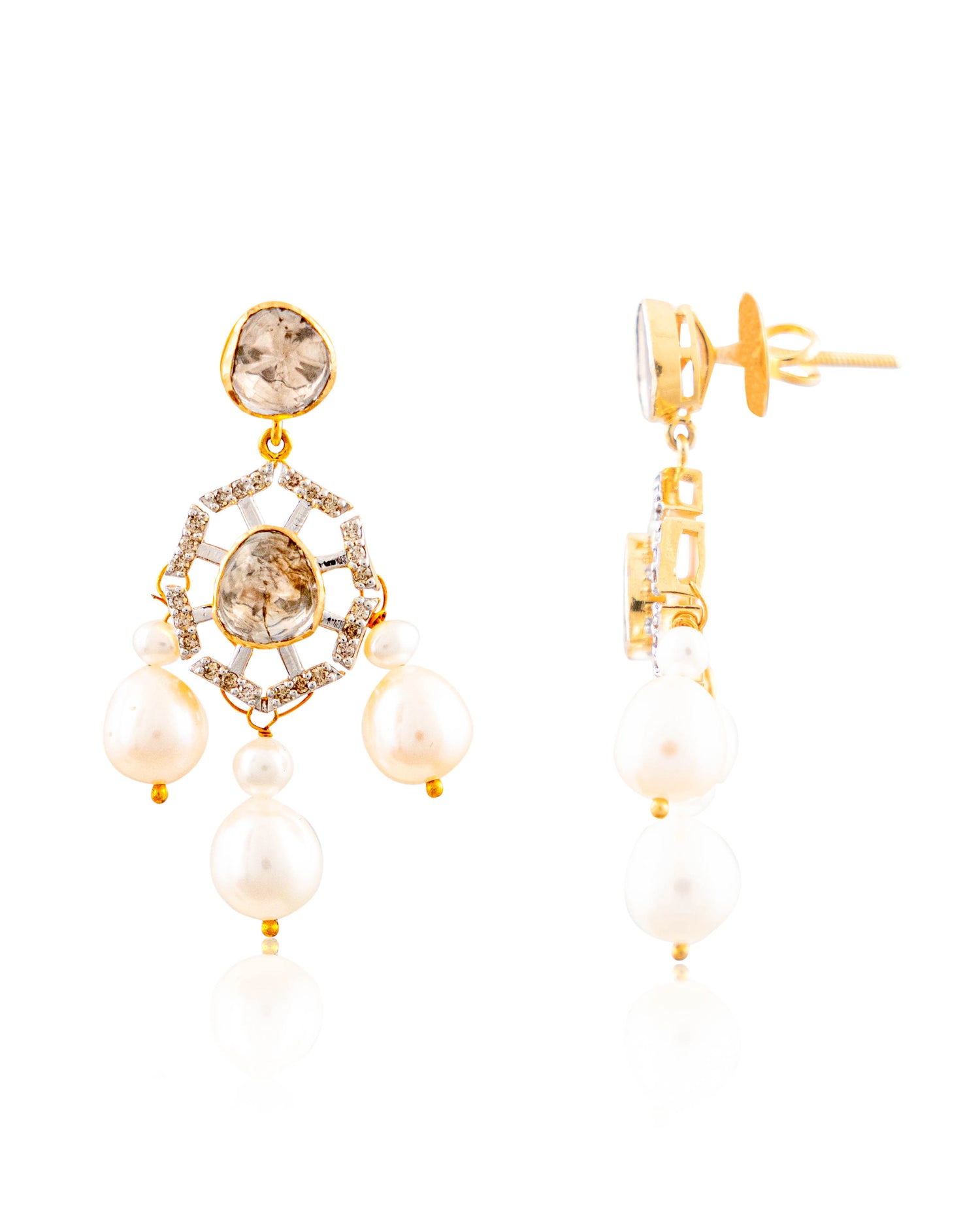 Diya Polki And Diamond Long Earrings