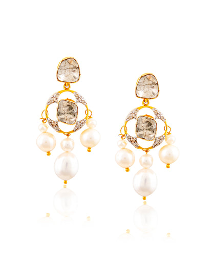 Chandika Polki And Diamond Long Earrings