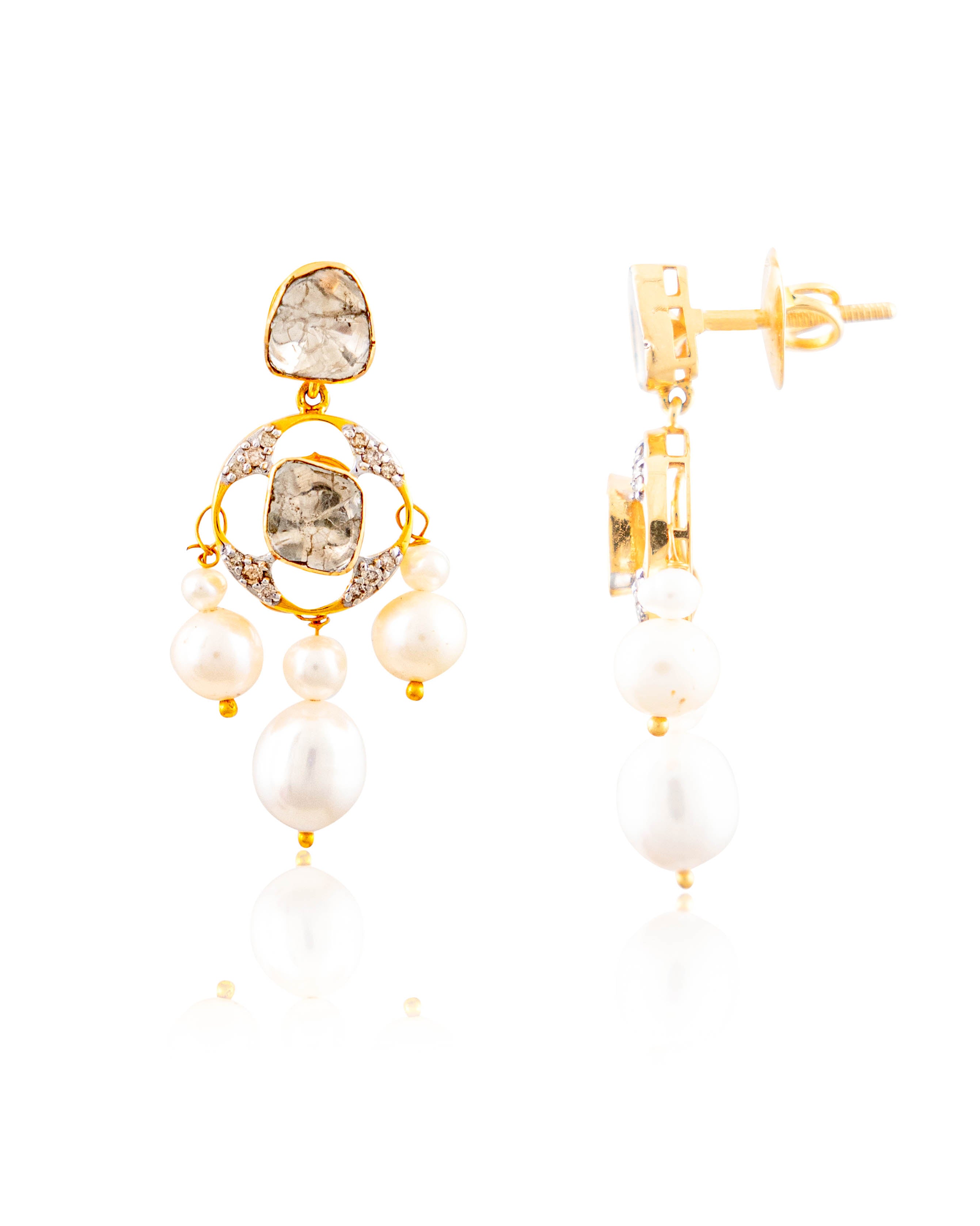 Chandika Polki And Diamond Long Earrings