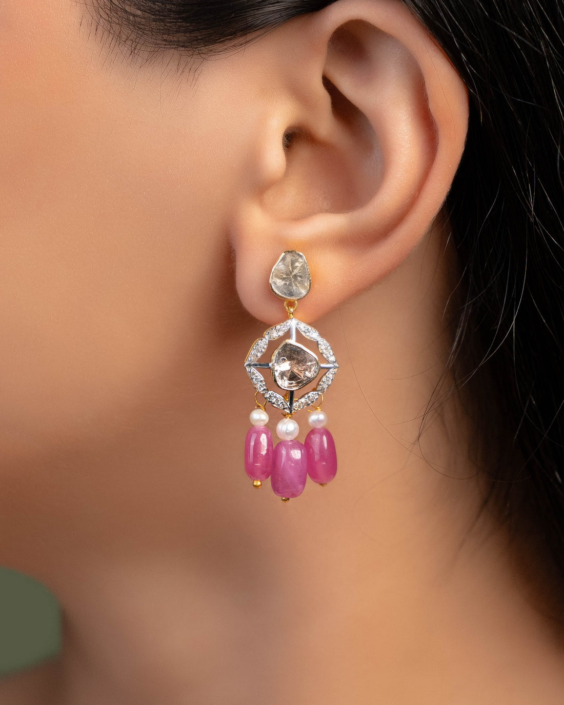 Zuveria Polki And Diamond Long Earrings