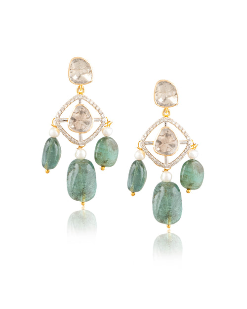 Rakul Polki And Diamond Long Earrings