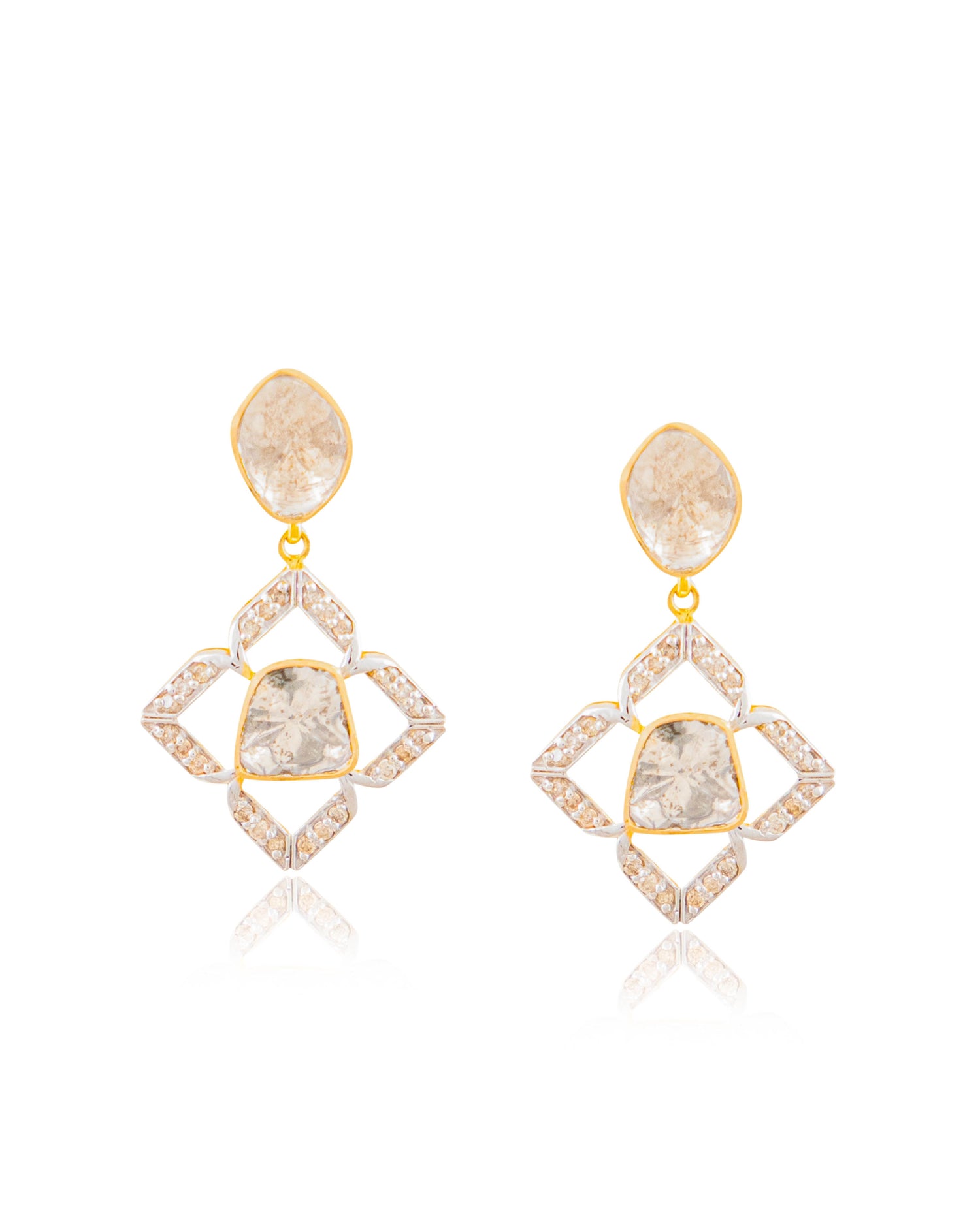 Shaziya Polki And Diamond Long Earrings