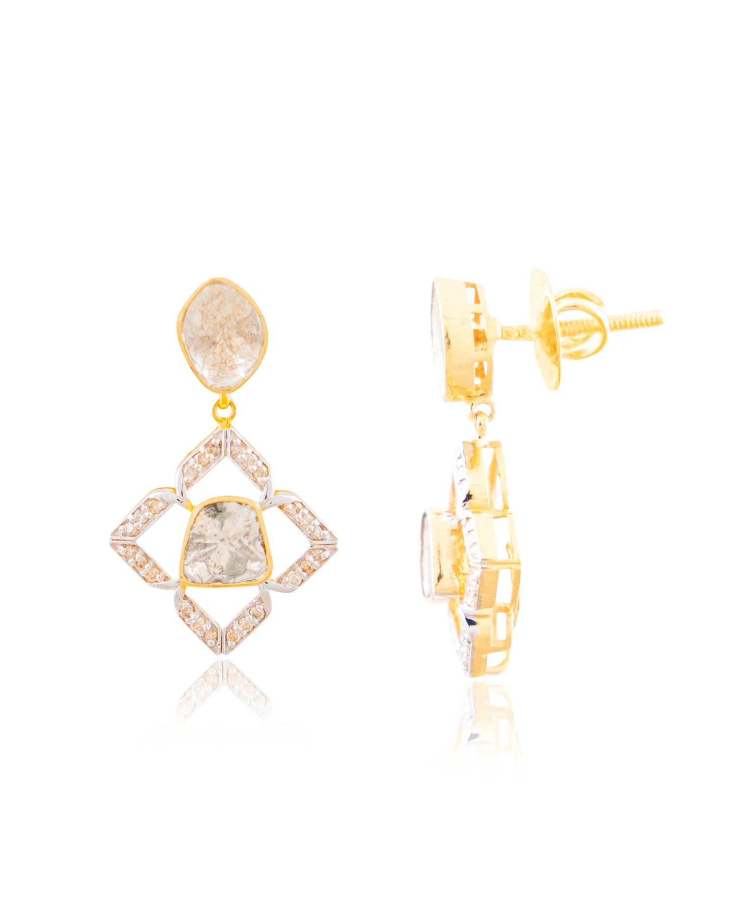 Shaziya Polki And Diamond Long Earrings