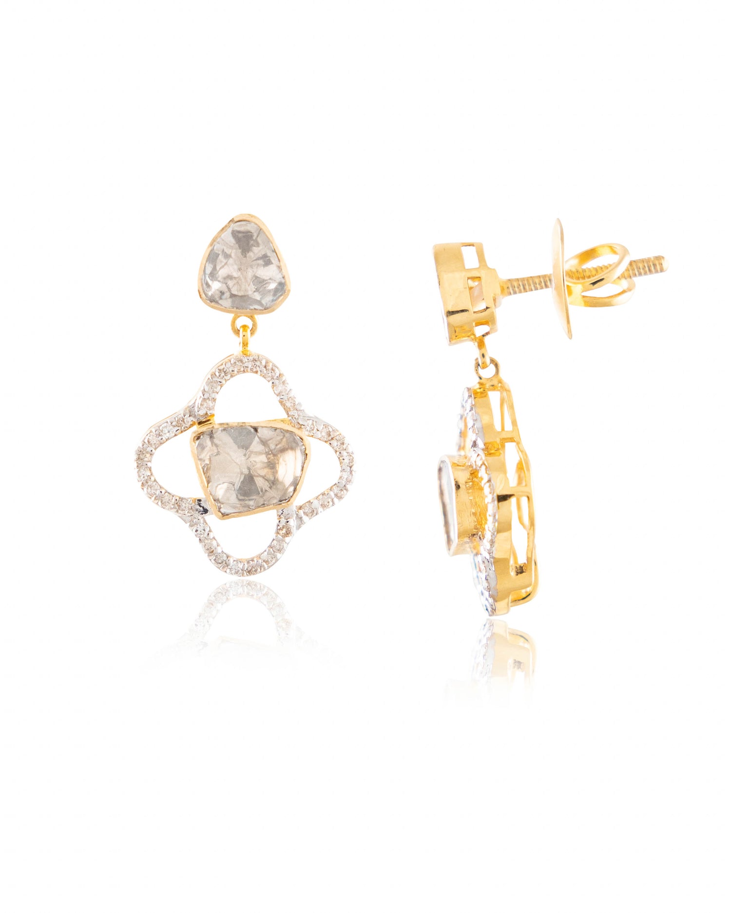 Taniya Polki And Diamond Long Earrings