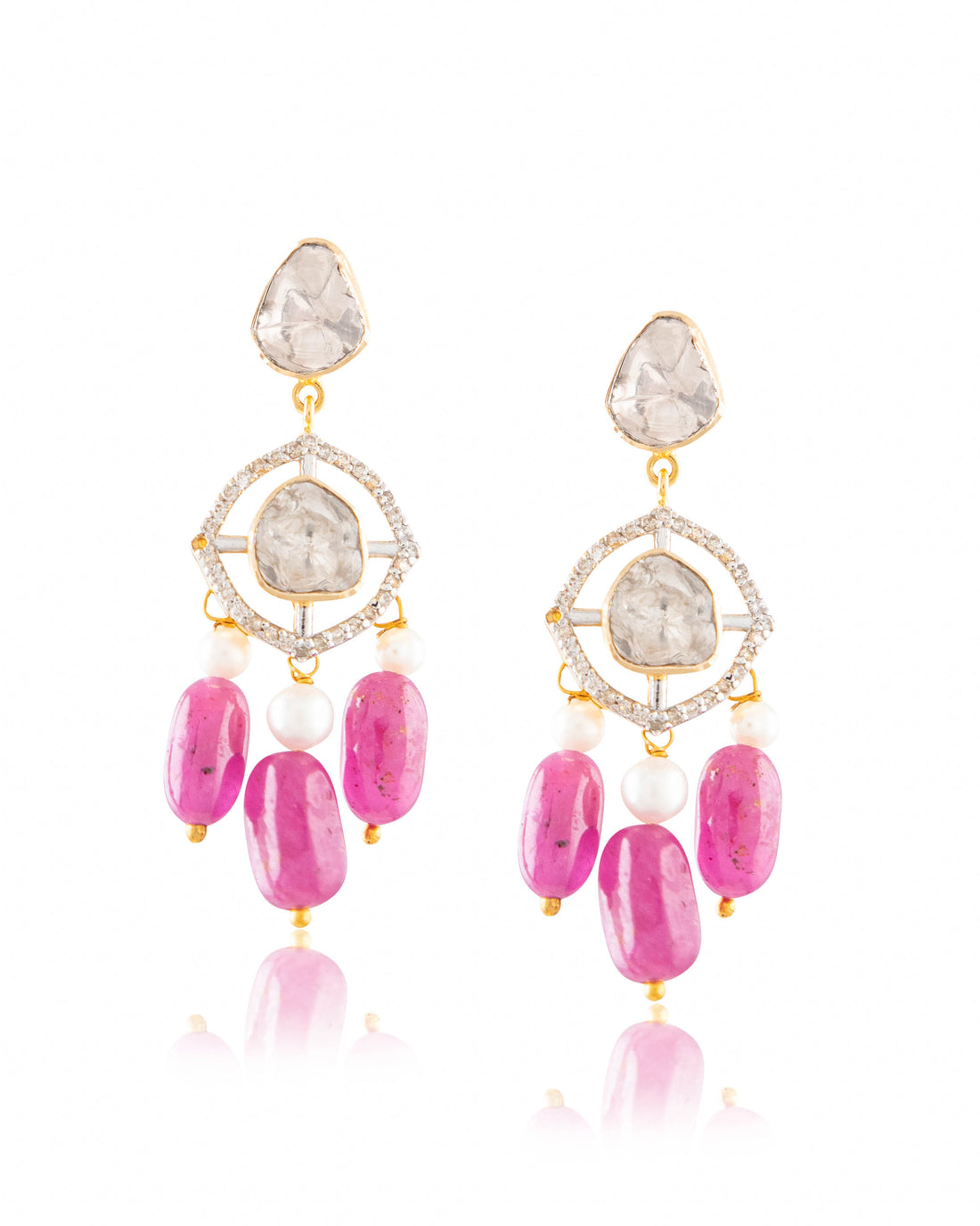 Mireya Choker And Sachi Long Earrings Polki And Diamond Set