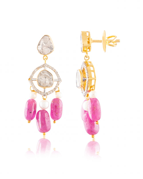Mireya Choker And Sachi Long Earrings Polki And Diamond Set