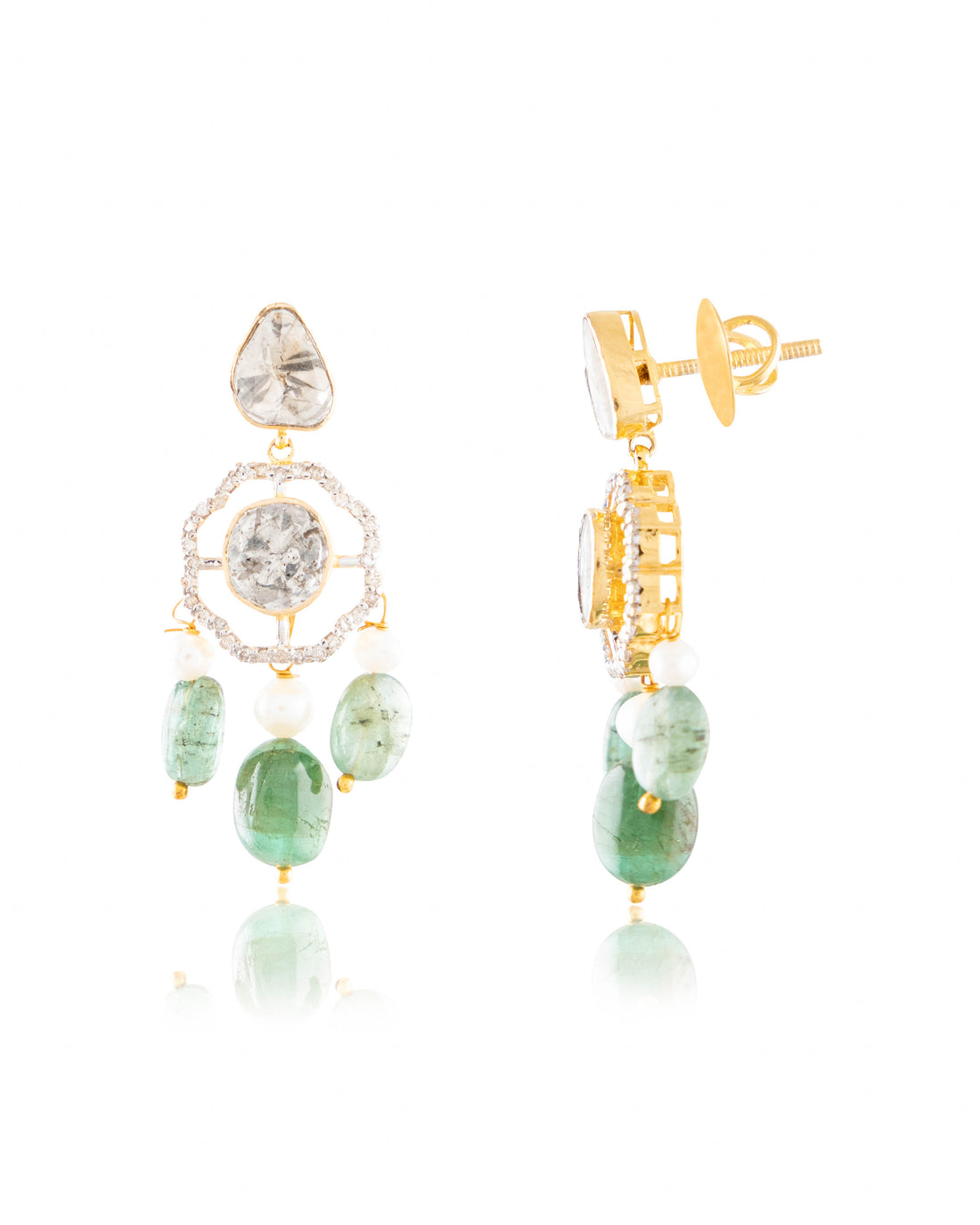 Matsya Choker And Tara Long Earrings Polki And Diamond Set