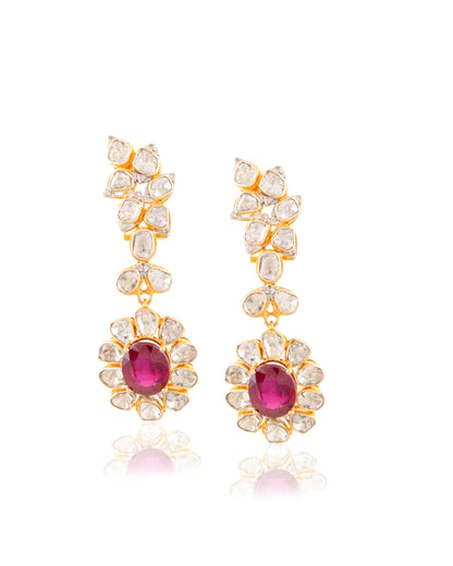 Zina Polki And Diamond Long Earrings