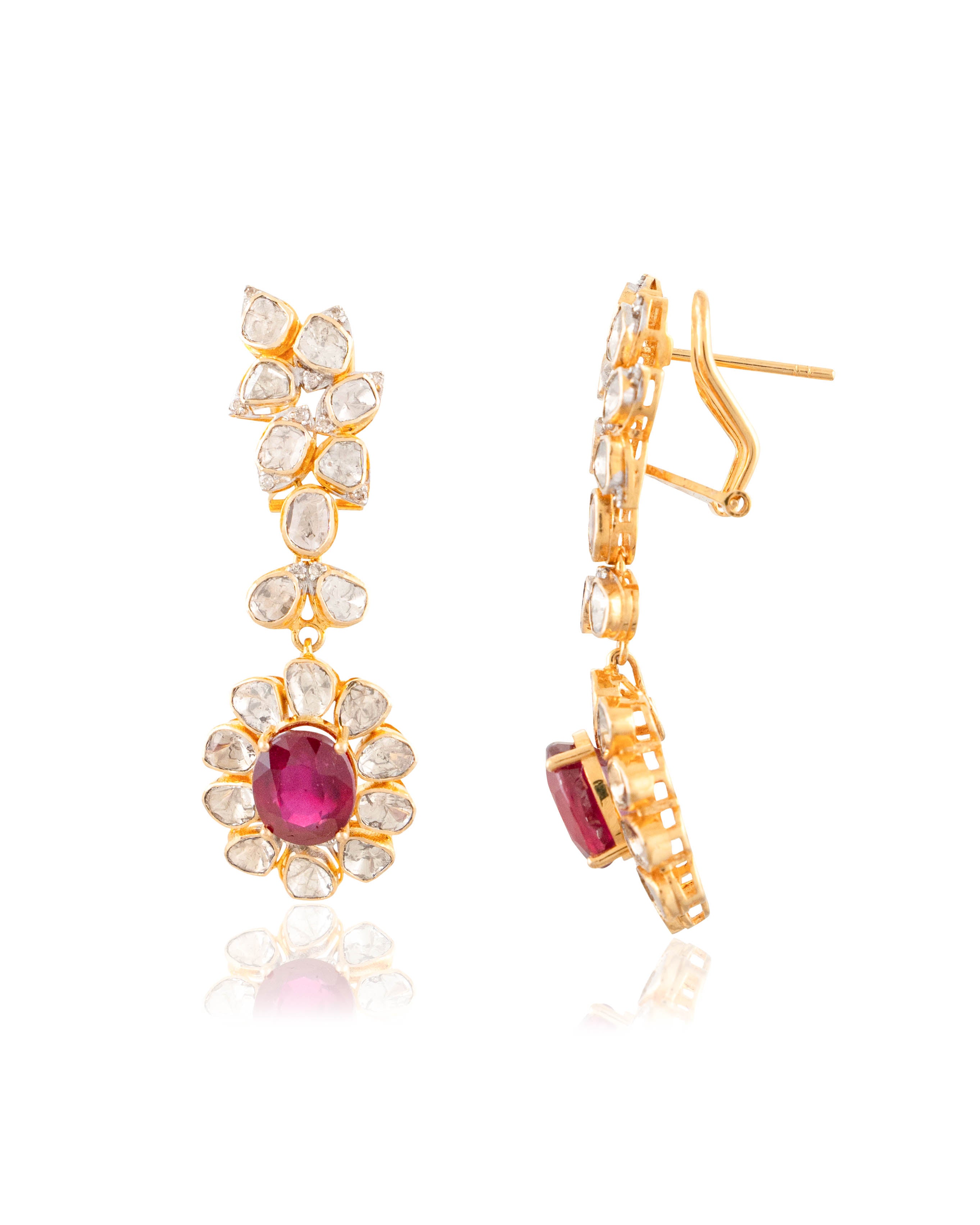 Zina Polki And Diamond Long Earrings