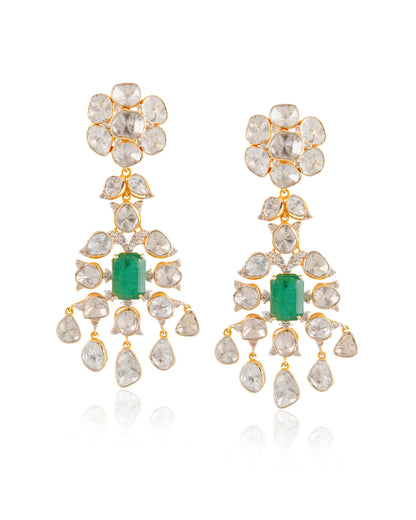 Shaheen Polki And Diamond Long Earrings