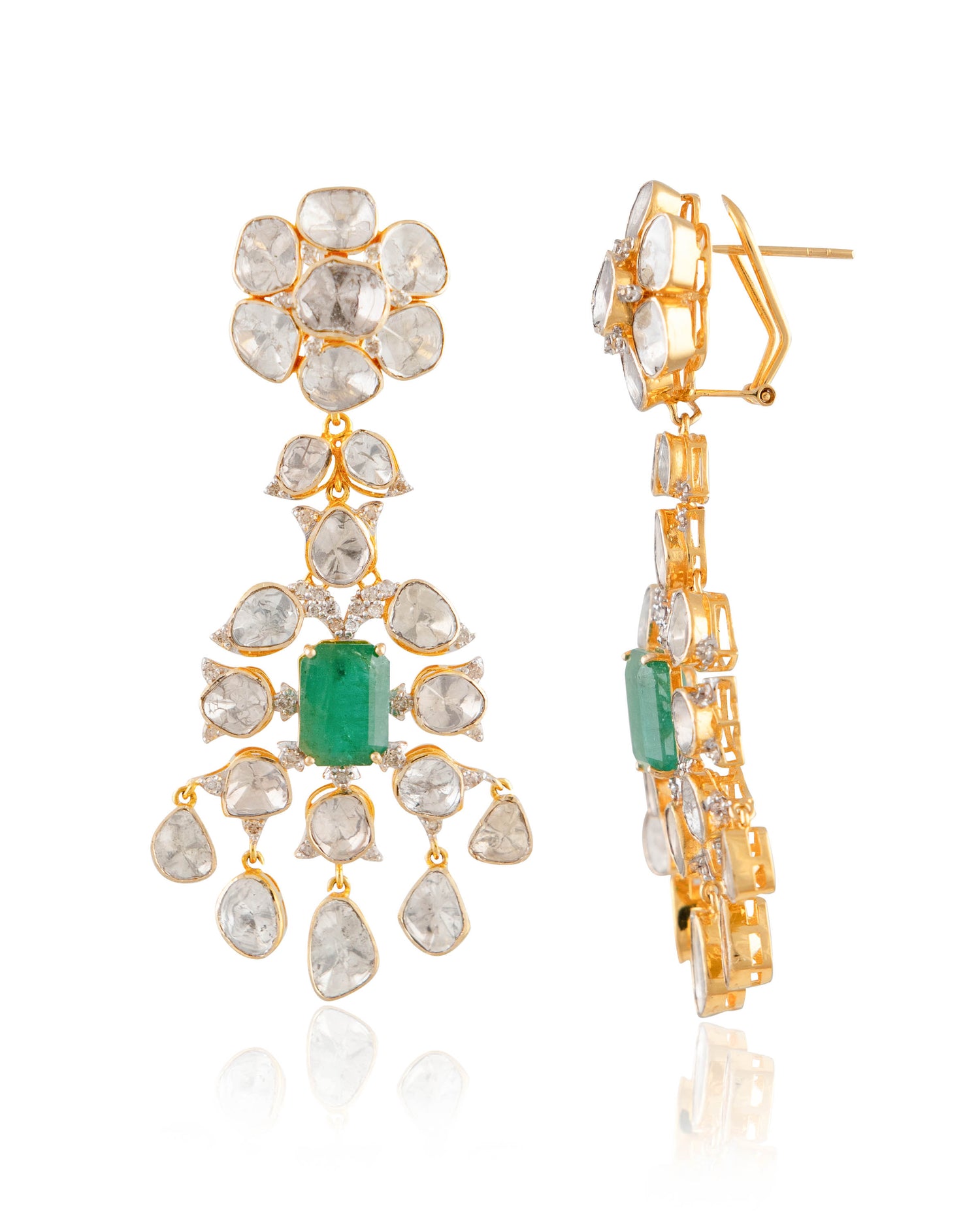 Shaheen Polki And Diamond Long Earrings