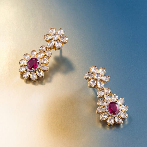 Helene Polki And Diamond Long Earrings