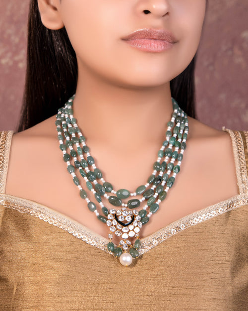 Zareen Bead Pendant And Valeria Tops Polki Set