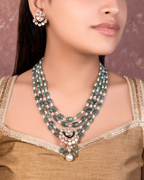 Zareen Bead Pendant And Valeria Tops Polki Set
