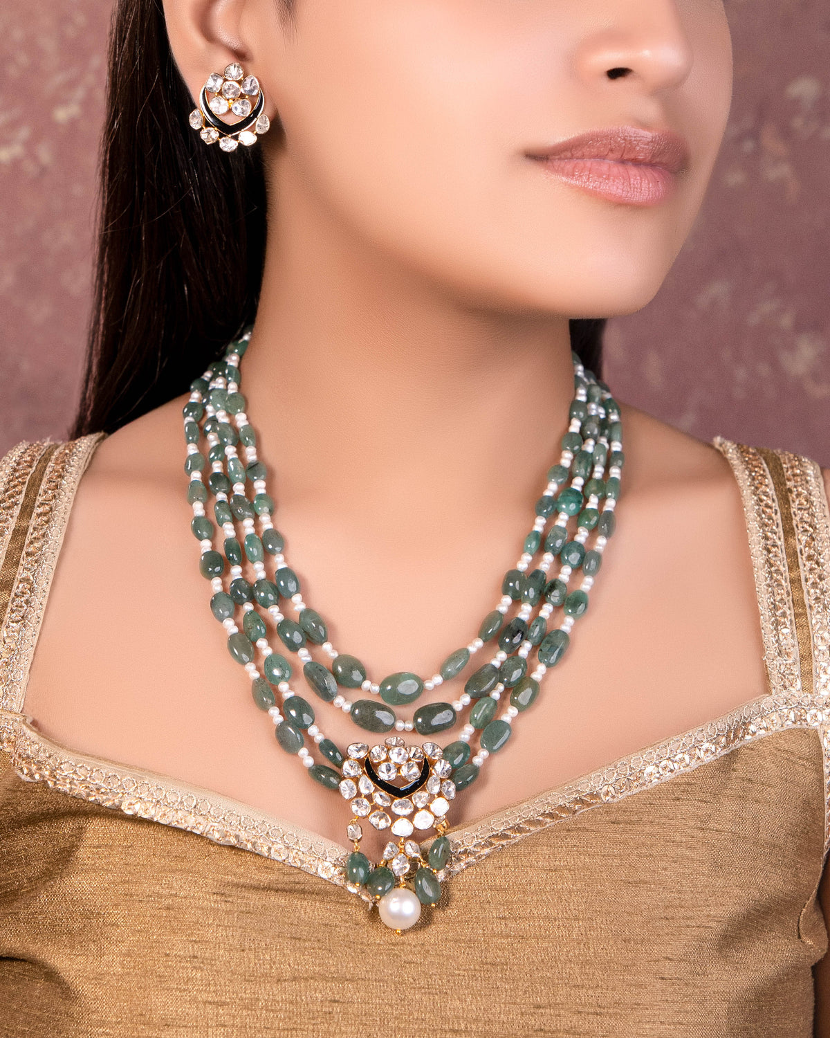 Zareen Bead Pendant And Valeria Tops Polki Set