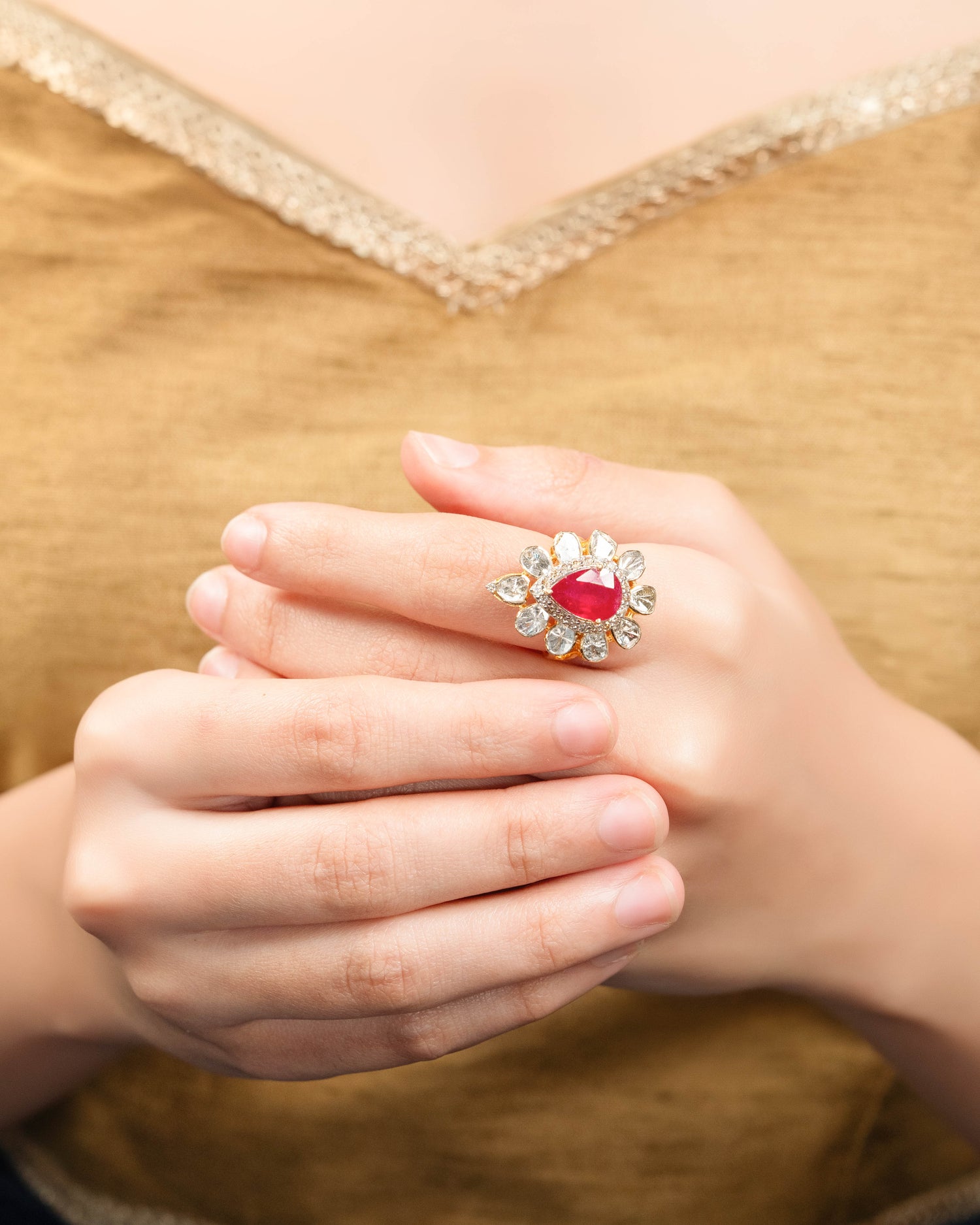 Aaradhya Polki And Diamond Ring