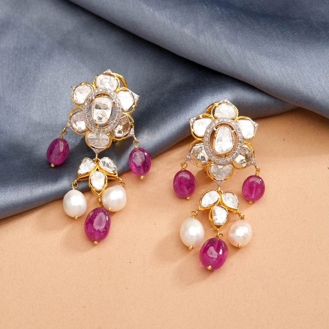 Ashi Polki And Diamond Long Earrings